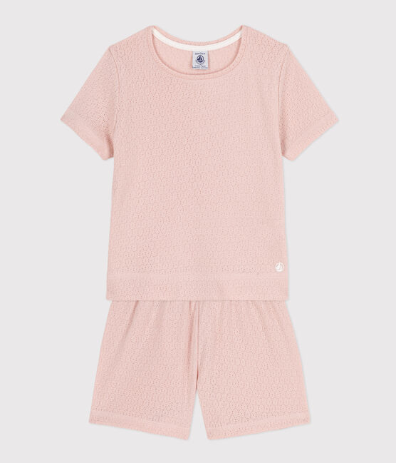 Pyjacourt uni en coton ajouré petite fille rose SALINE