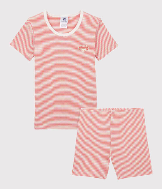 Pyjacourt milleraies rose petite fille en coton biologique rose PAPAYE/ MARSHMALLOW