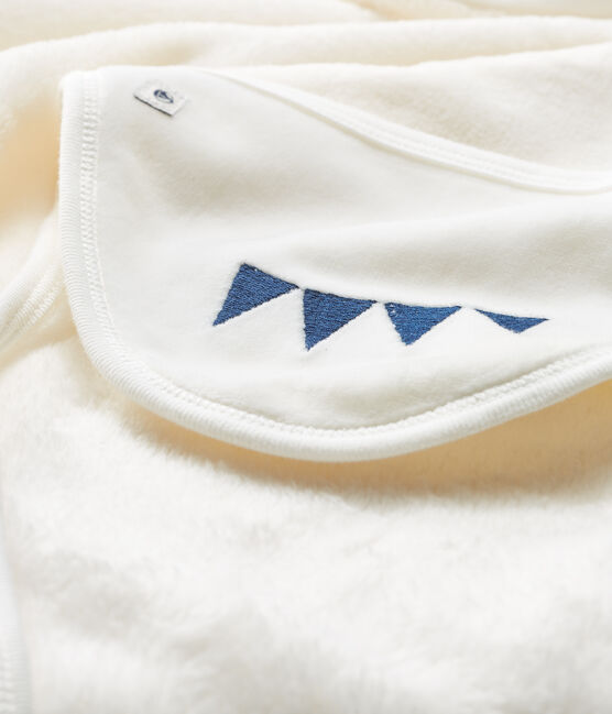 Cape/plaid petit garçon en polaire blanc MARSHMALLOW/bleu MEDIEVAL