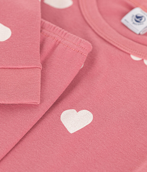 Pyjama ajust&eacute; en coton imprim&eacute; motif c&oelig;urs enfant rose/&eacute;cru