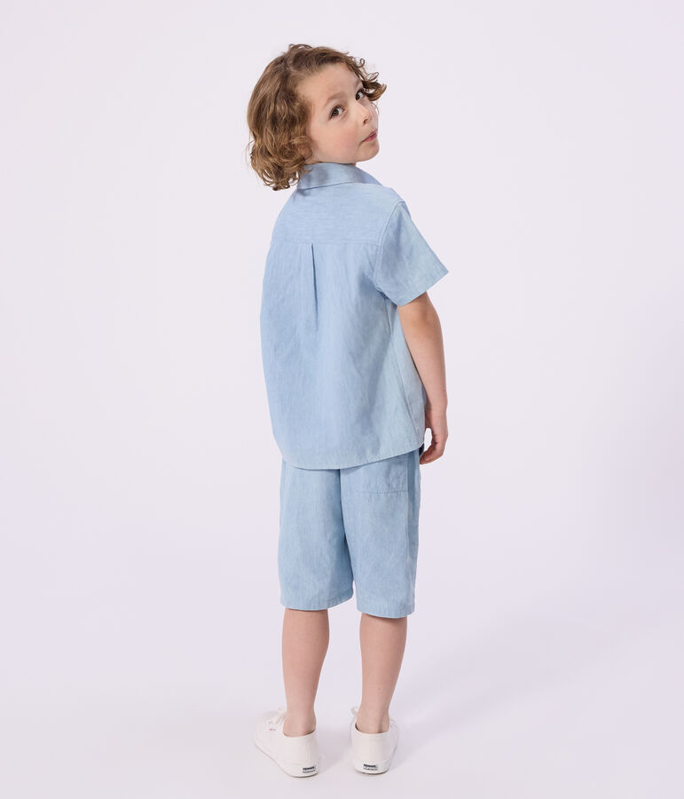 Bermuda short enfant en coton uni bleu BLEU CLAIR