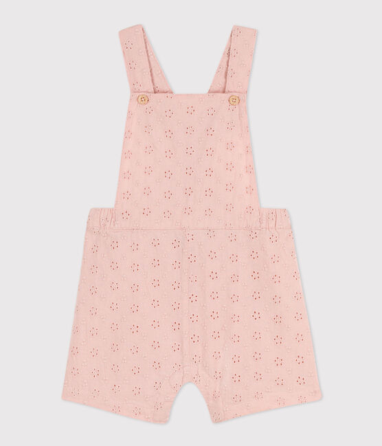 Salopette courte bébé en broderie anglaise rose SALINE