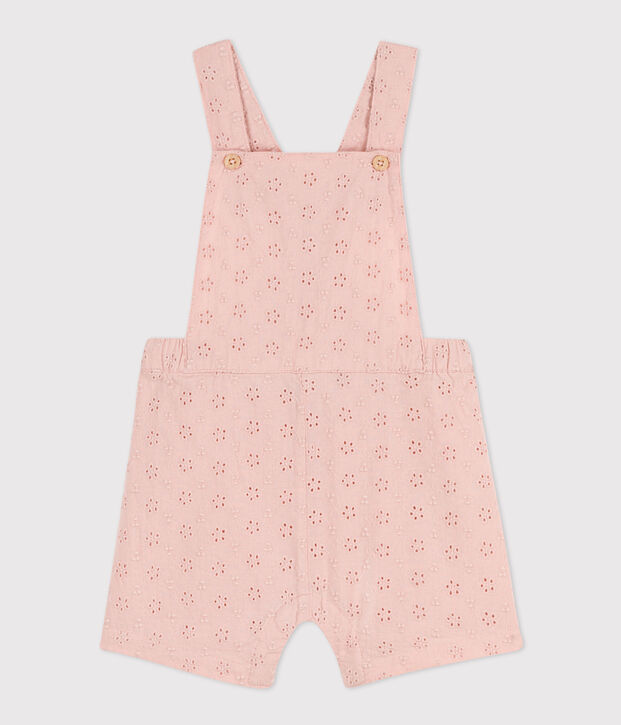 Salopette courte b&eacute;b&eacute; en broderie anglaise rose