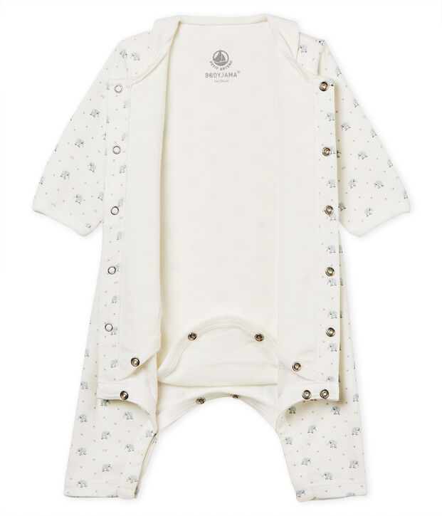Bodyjama zonder voetjes voor babyjongens van 1x1 ribstof met print wit/multicouleur