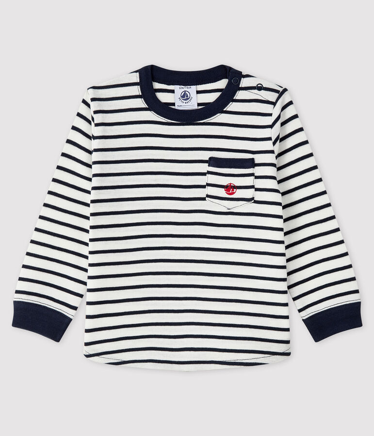 T-shirt baby jongen wit MARSHMALLOW/blauw SMOKING