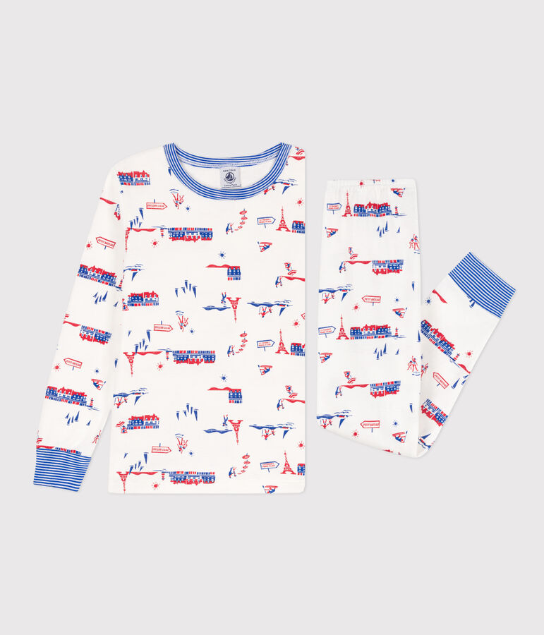 Pyjama Paris en coton enfant blanc/multicouleur