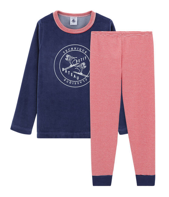 Velours jongenspyjama blauw CHALOUPE/wit MULTICO