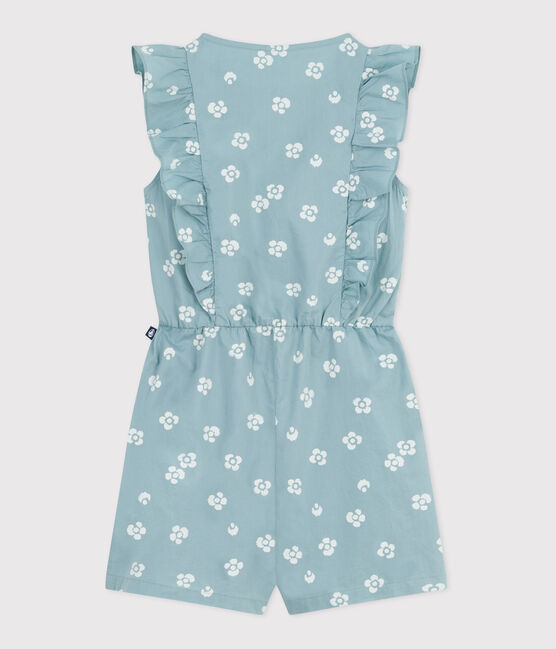 Combinaison enfant en coton sans manche fleurie bleu PAUL/blanc MARSHMALLOW