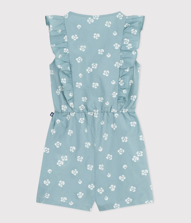 Mouwloze katoenen kinderjumpsuit met bloemenprint groen/wit