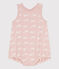 Korte playsuit van katoen met roze walvissen voor baby's SALINE/ MARSHMALLOW