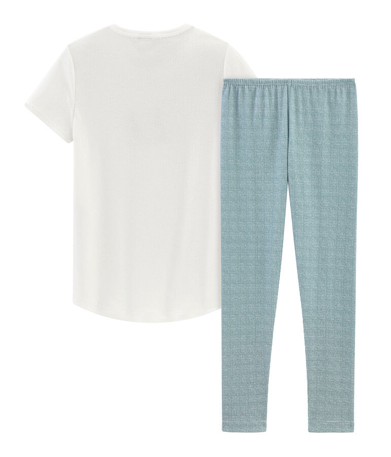 Pyjama &agrave; manches courtes petite fille en c&ocirc;te blanc MARSHMALLOW/rose ROSAKO