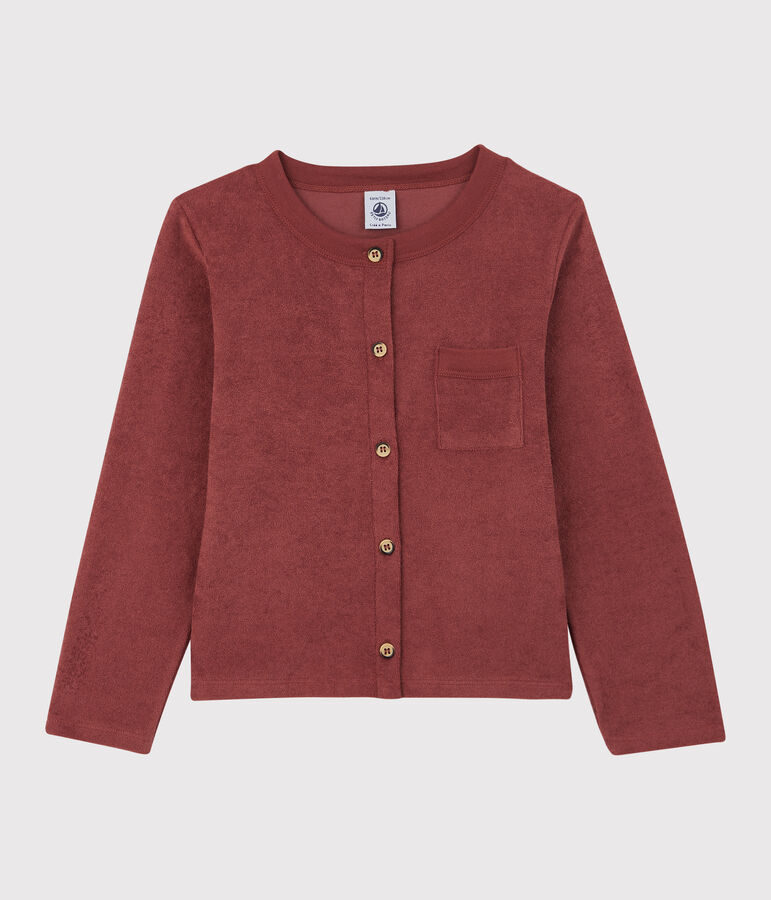 Cardigan in boucl&eacute;badstof voor meisjes bruin OMBRIE