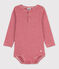 Katoenen body met lange mouwen en Tunesische gestreepte hals voor baby's STOP/ MARSHMALLOW