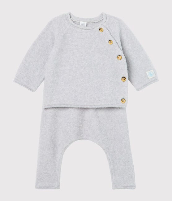 Ensemble deux pièces bébé en coton, laine mérinos et polyester rose FLEUR