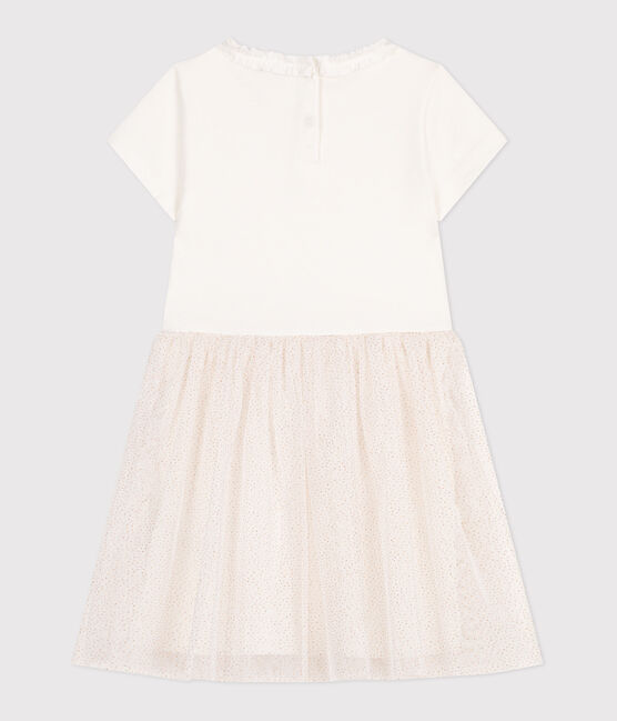 Kinderjurk van katoen en tule met korte mouw wit MARSHMALLOW/roze COPPER