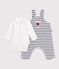 Ensemble salopette et body b&eacute;b&eacute; en coton avec col, &agrave; rayures blanc/bleu