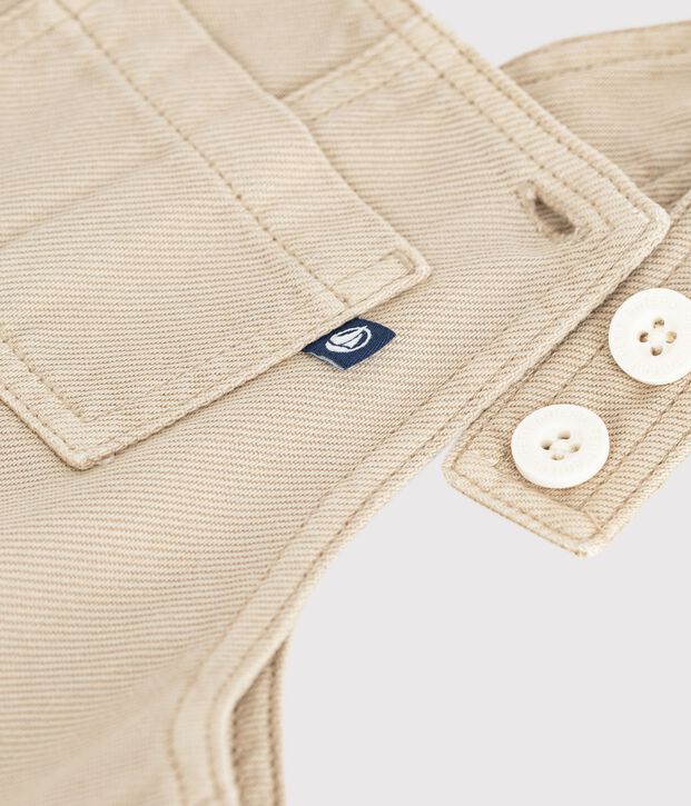 Effen salopette van keperstof met lange pijpen voor baby's beige