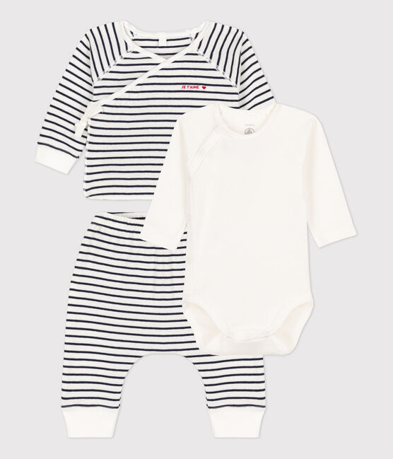 Set met 3 stuks in biologisch tubic voor baby's wit MARSHMALLOW/blauw SMOKING