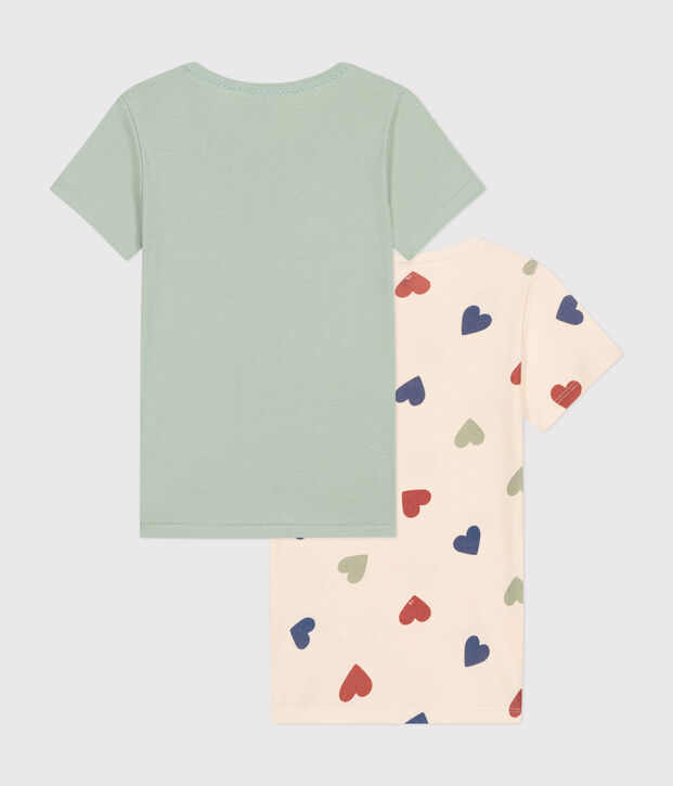 Setje met 2 katoenen T-shirts met korte mouw en hartje voor kinderen multicouleur