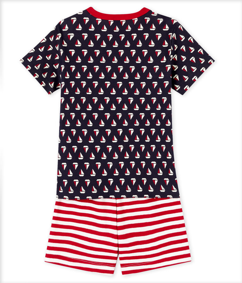 Korte pyjama van gebreide stof voor jongentjes blauw SMOKING/wit MULTICO