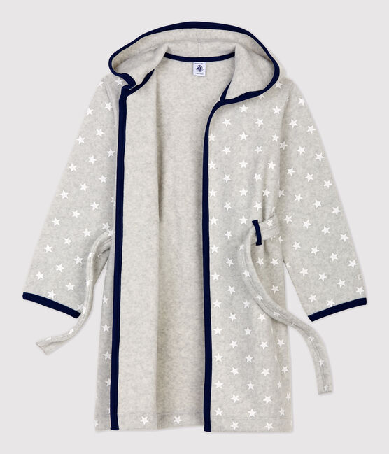 Robe de chambre étoiles en polaire enfant gris BELUGA/blanc ECUME