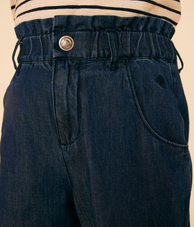 Pantalon droit en denim l&eacute;ger enfant fille bleu
