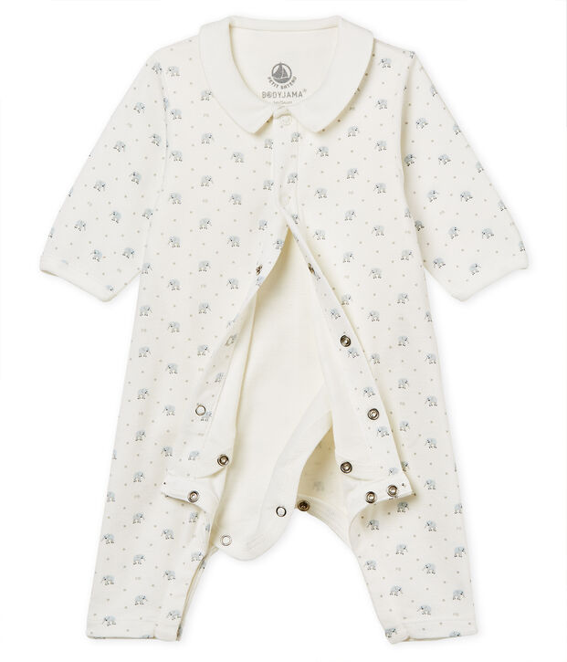 Bodyjama zonder voetjes voor babyjongens van 1x1 ribstof met print wit/multicouleur