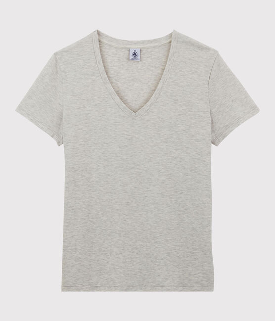DE STRAIGHT-FIT, T-shirt voor dames met V-hals in katoen grijs BELUGA CHINE