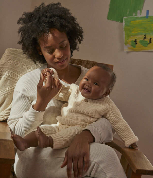Ensemble 2 pi&egrave;ces b&eacute;b&eacute; en tricot en coton &eacute;cru