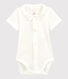 Romper met korte mouwen en witte kraag voor baby's, van biologisch katoen