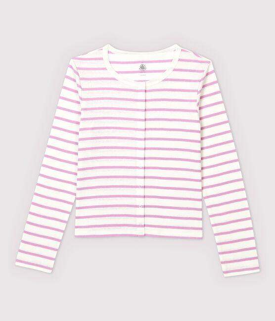 Cardigan en coton/lin rayé Femme blanc MARSHMALLOW/rose BOHEME