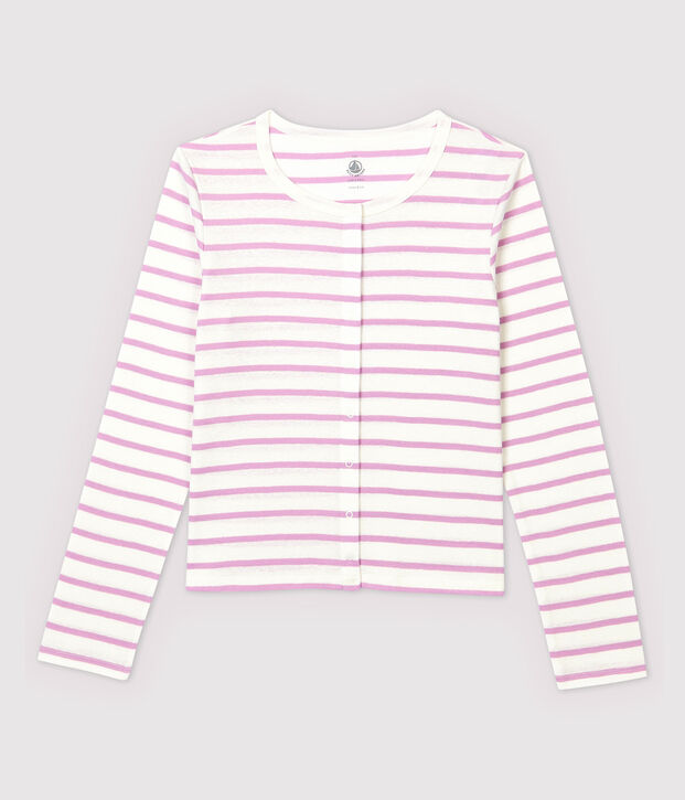 Cardigan en coton/lin ray&eacute; Femme blanc/rose