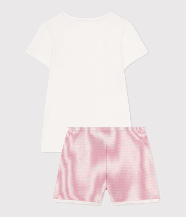 Pyjama short enfant en coton blanc/rose