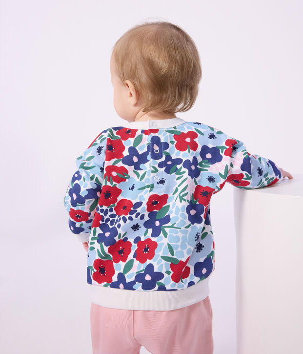 Sweatshirt b&eacute;b&eacute; en coton imprim&eacute; fleurs blanc/multicouleur
