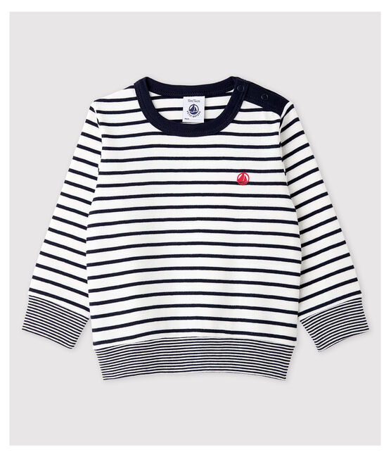 Sweatshirt rayures marinières en coton bébé garçon blanc MARSHMALLOW/bleu SMOKING