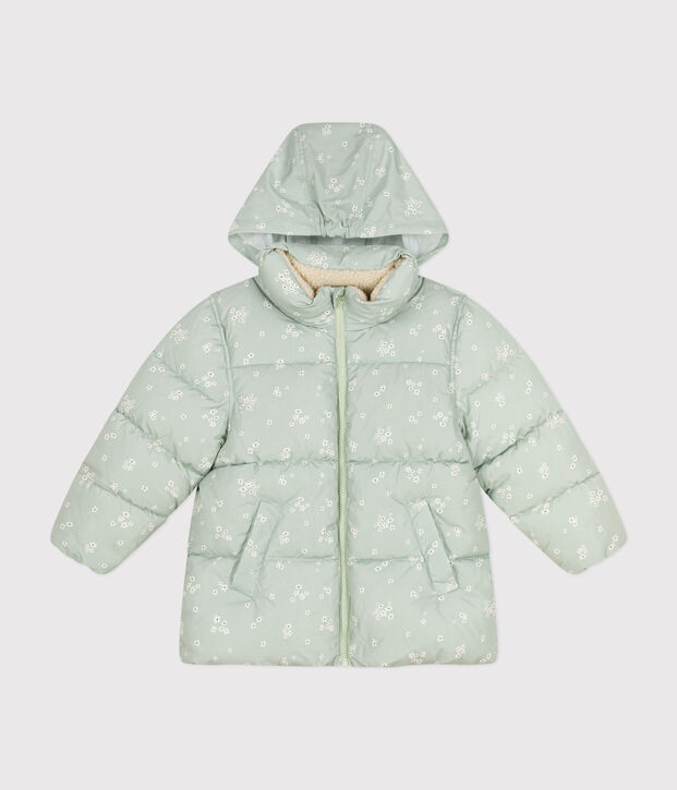 Donsjack met oprolbare capuchon voor meisjes groen/multicouleur