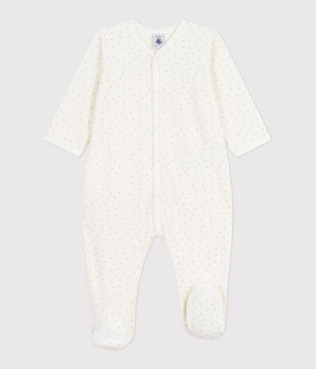 Fluwelen babypyjama met print van kleine hartjes wit/grijs