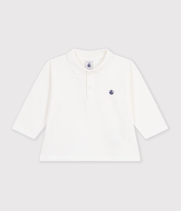 Effen katoenen babypolo met lange mouwen wit