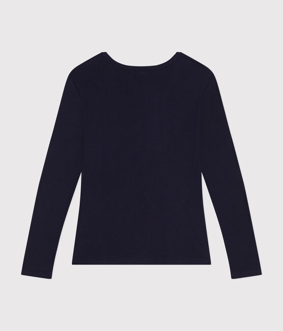 Dames-T-shirt L'Iconique met lange mouwen in effen ribstof voor dames blauw SMOKING