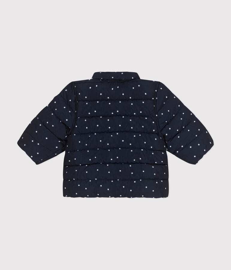 Bedrukt babyjack met oprolbare capuchon blauw/wit