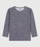 Tee-shirt enfant en laine et coton manches longues à rayures bleu SOIR/ MARSHMALLOW