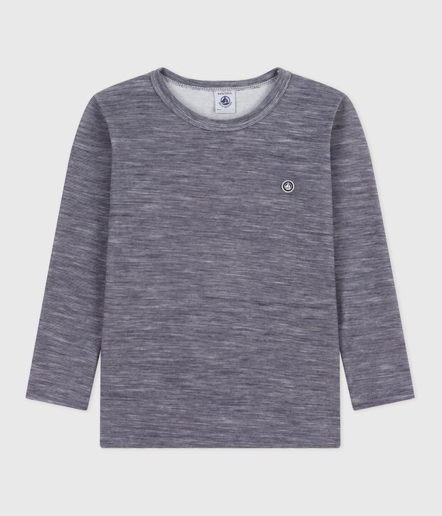 Gestreept T-shirt met lange mouw van wol en katoen voor kinderen blauw/wit
