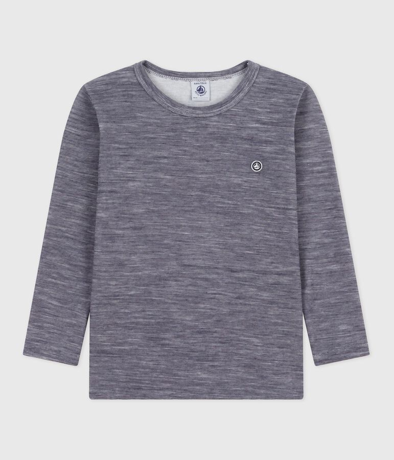 Gestreept T-shirt met lange mouw van wol en katoen voor kinderen blauw/wit
