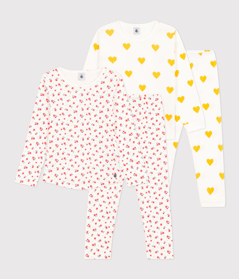Lot de 2 pyjamas coeur et fleur petite fille en coton multicouleur
