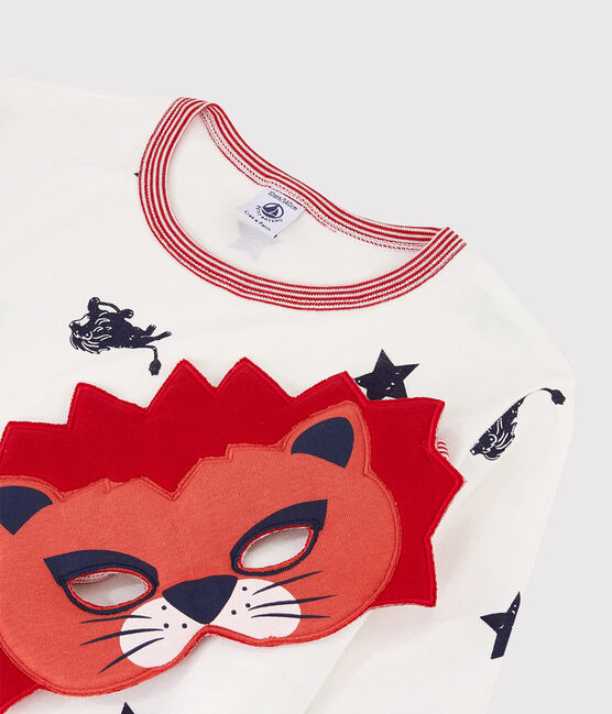 Pyjama enfant à motifs lion en côte blanc MARSHMALLOW/bleu MEDIEVAL