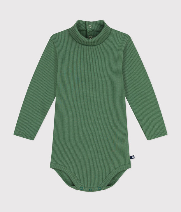Body manches longues col roul&eacute; en coton b&eacute;b&eacute; vert