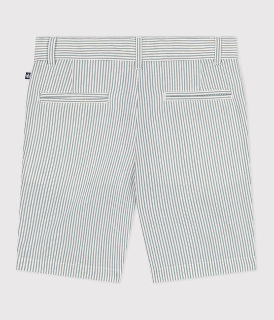 Bermuda short enfant en coton à rayures blanc MARSHMALLOW/bleu BRUT