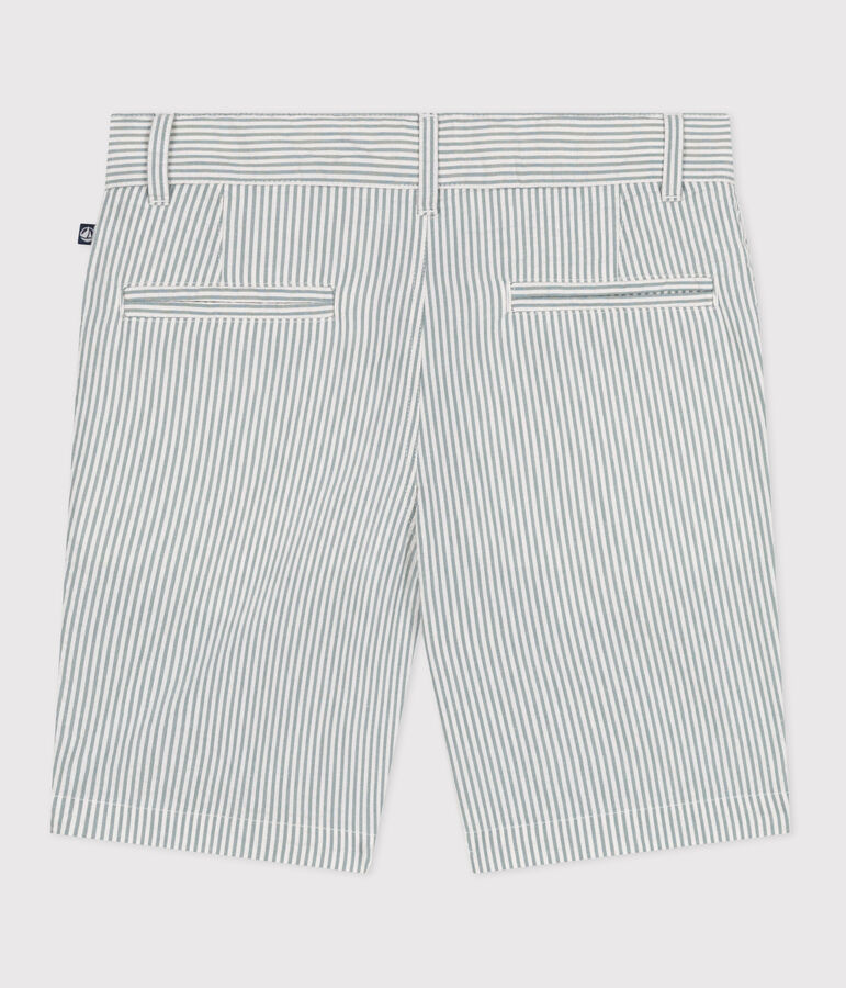 Bermuda short enfant en coton &agrave; rayures blanc/vert