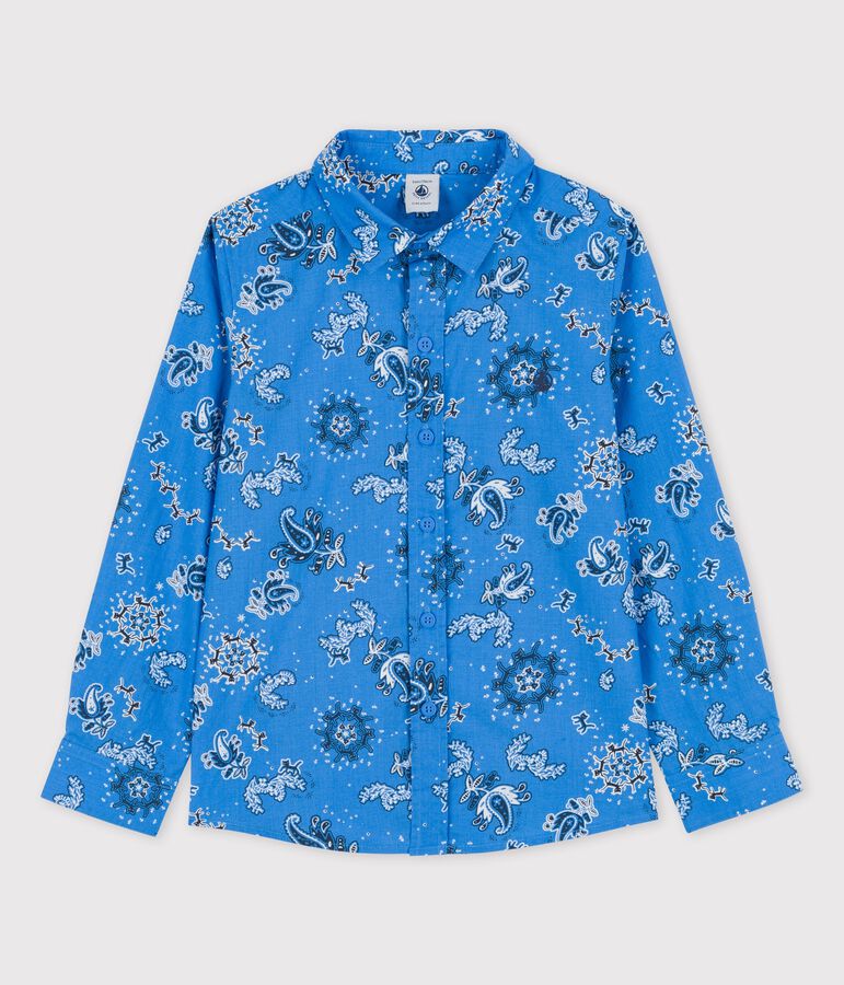 Hemd met print uit popeline voor jongens blauw BRASIER/wit MULTICO