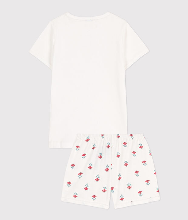 Pyjacourt fleurs en coton petite fille blanc/multicouleur